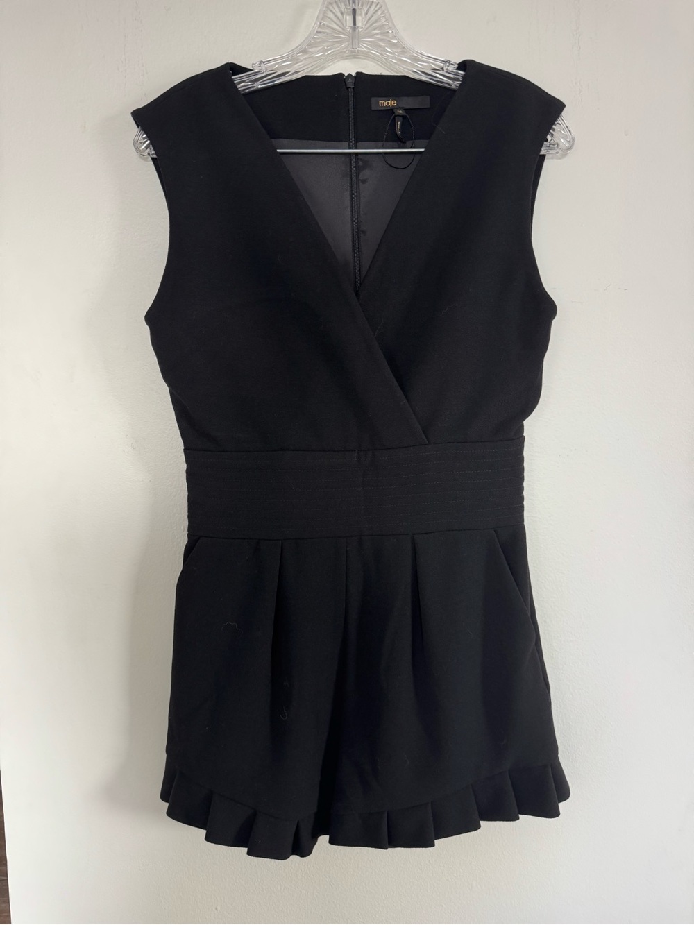 Maje Black Sleeveless V Neck Pleated Peplum Romper Playsuit FR 38